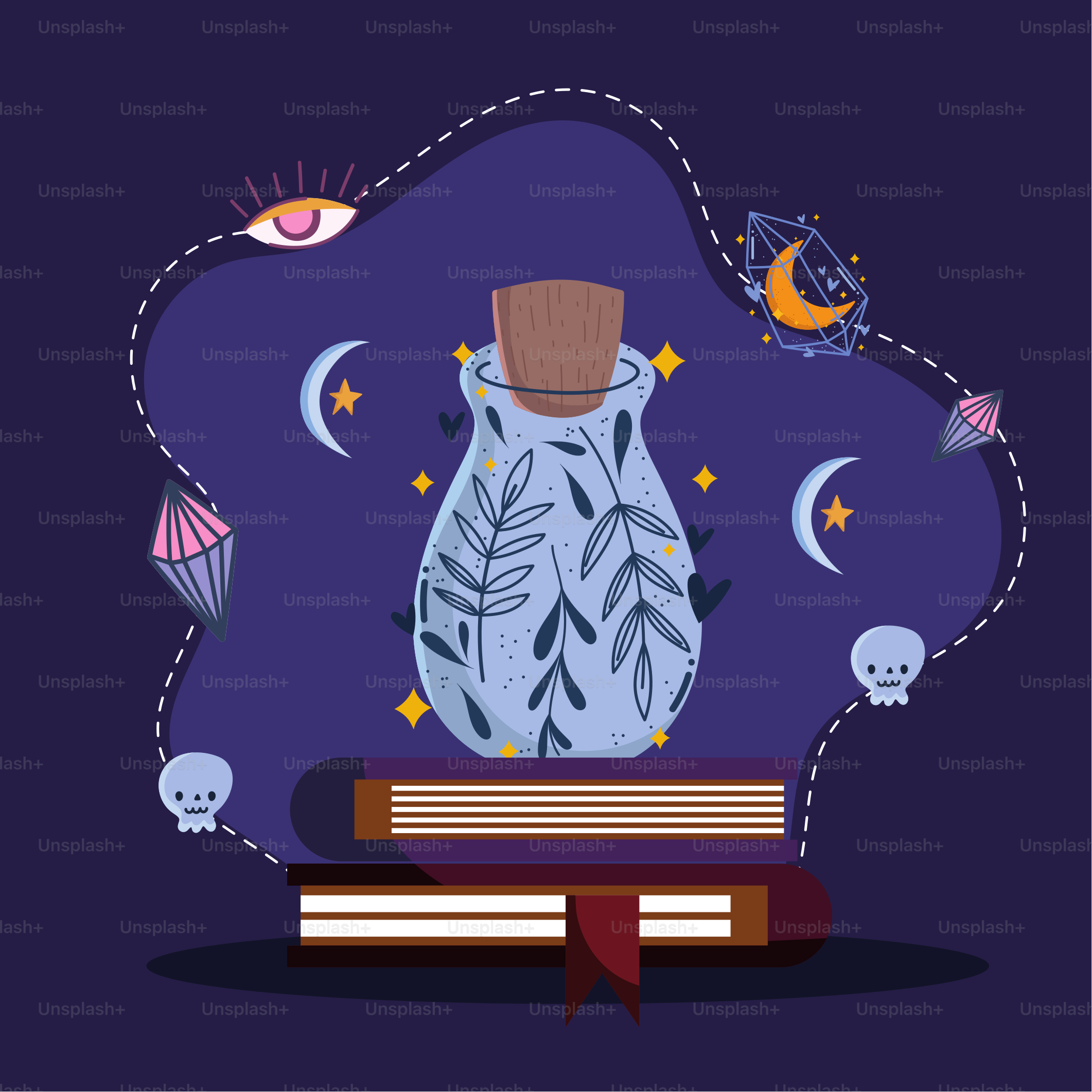 Cartone animato con elisir in bottiglia di libri magici