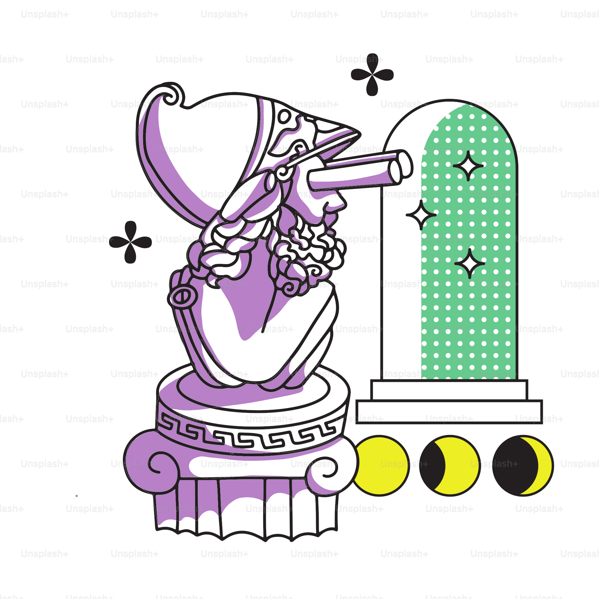 Greek trippy sculpture composition. Trippy vector illustration for poster and banners in psychedelic trip style