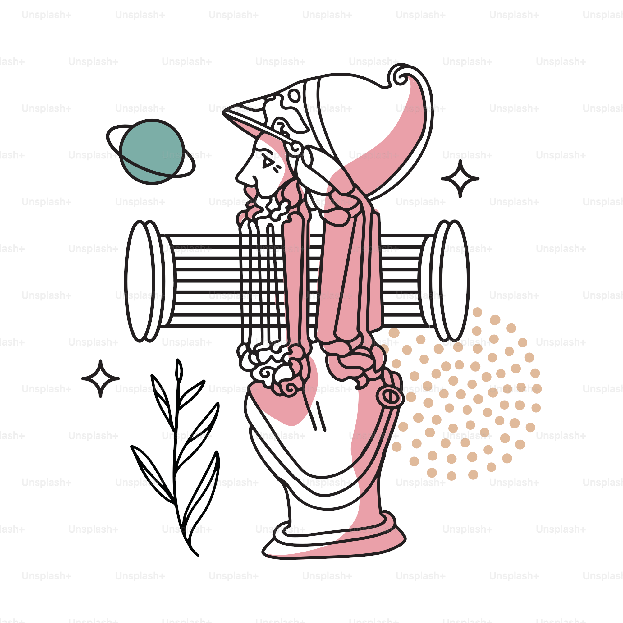 Illustration abstraite de la sculpture grecque dans un style psychédélique. Sculpture de guerrier en casque. Concept vectoriel Trippy de l’Antiquité