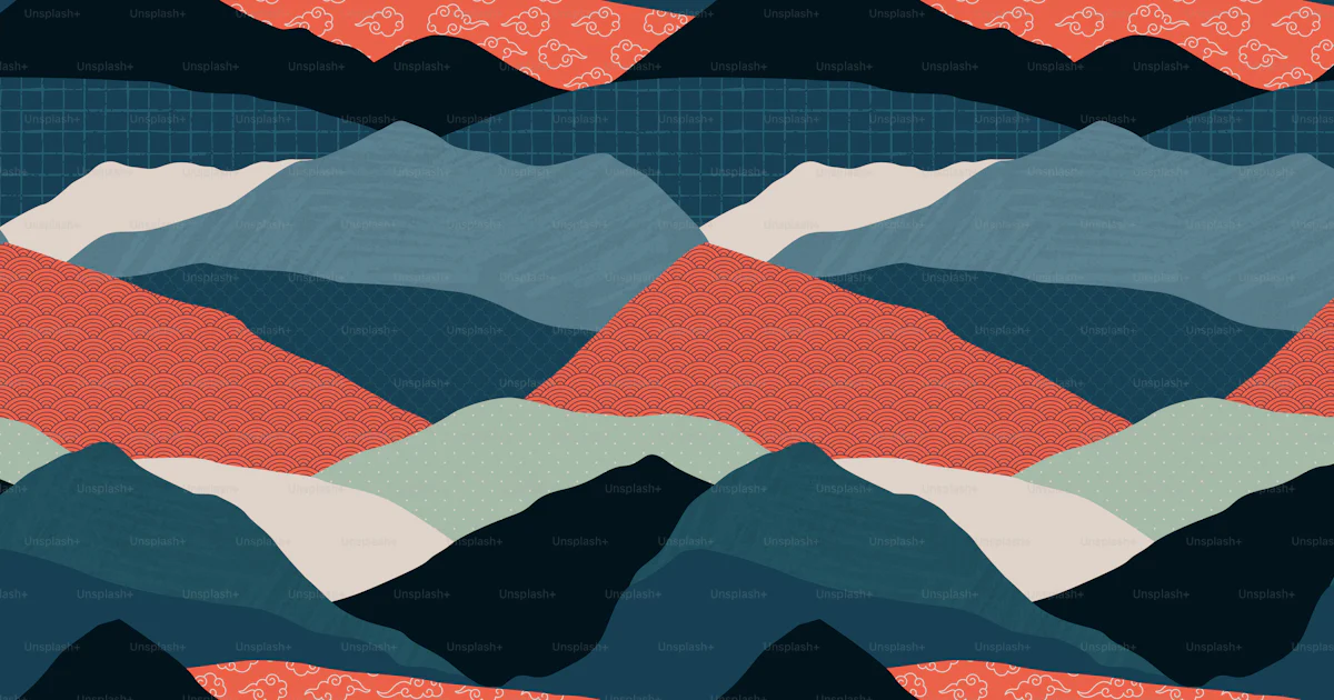 Colorful mountain landscape seamless pattern illustration. Abstract ...