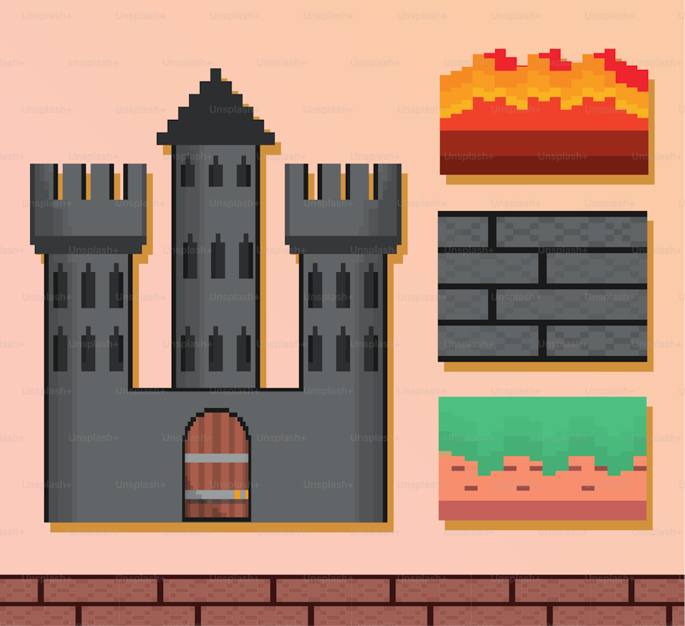 Icone del castello e delle scene di pixel art