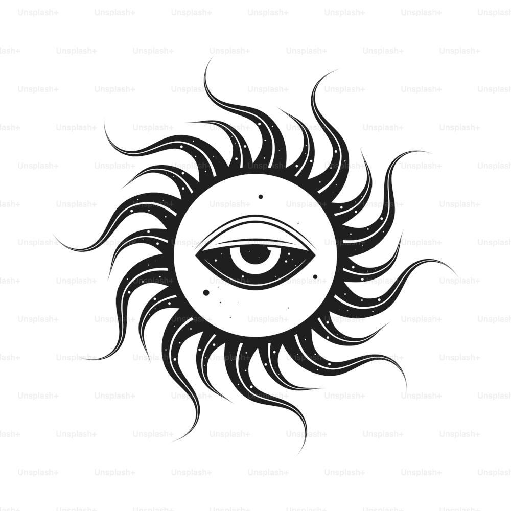 sun and eye esoteric colorless icon isolated