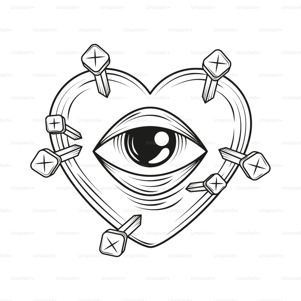 oeil dans coeur tatouage minimaliste icône isolée