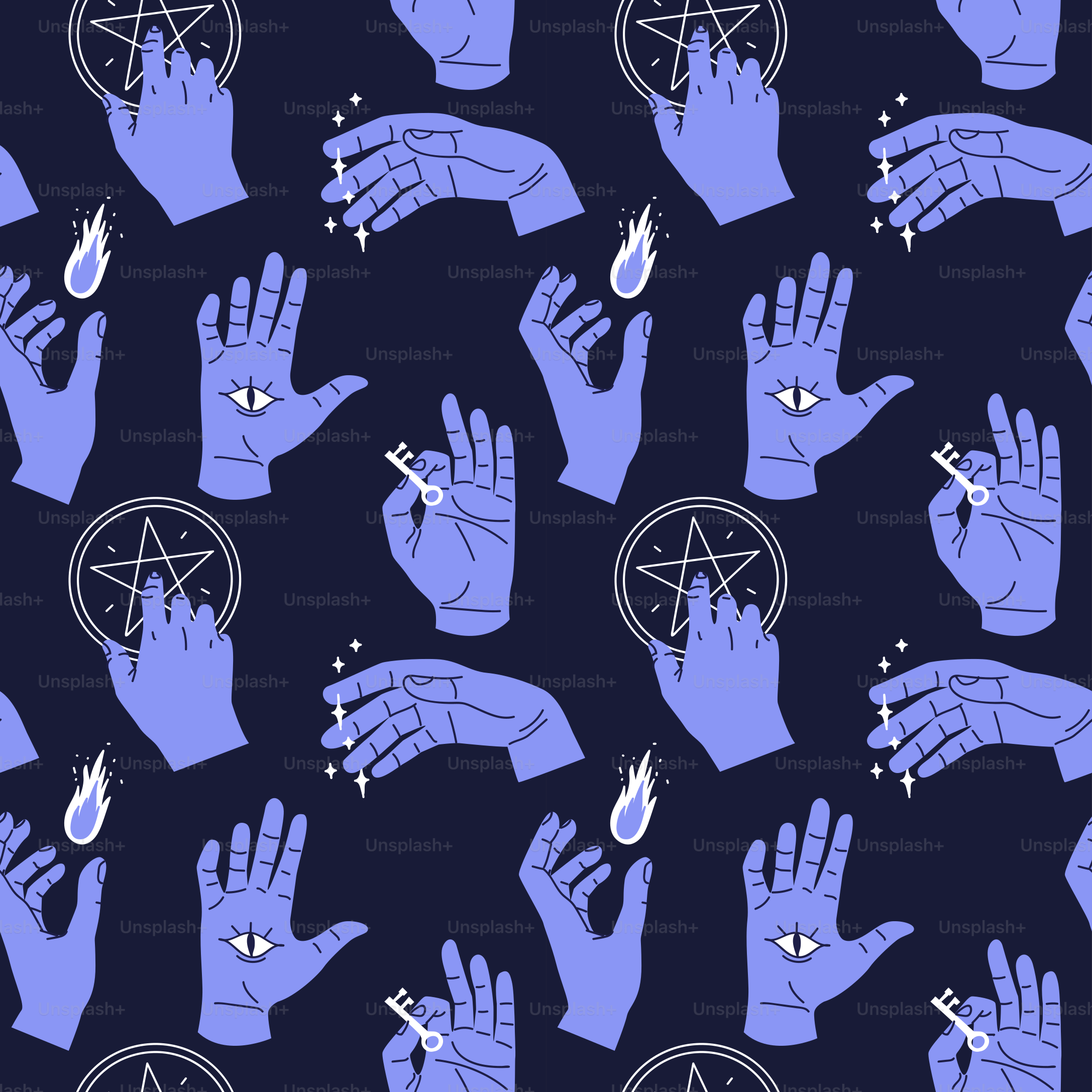 Patrón oculto de manos humanas sin costuras de manos humanas espeluznantes creando hechizos mágicos y rituales de bruja. Papel pintado de fondo impreso de adivino o ritual astrológico en estilo vintage.