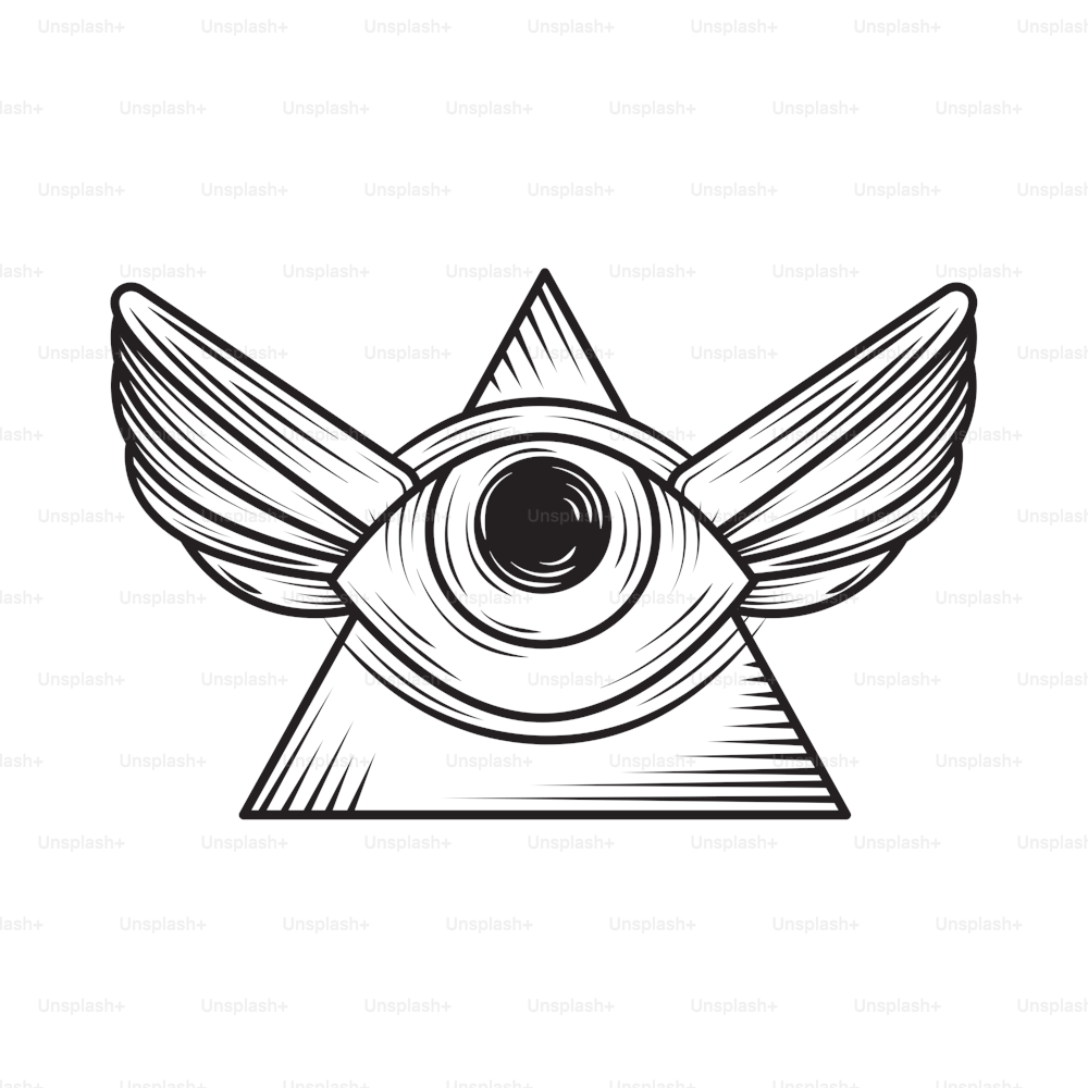 Pirámide de alquimia e icono aislado del ojo