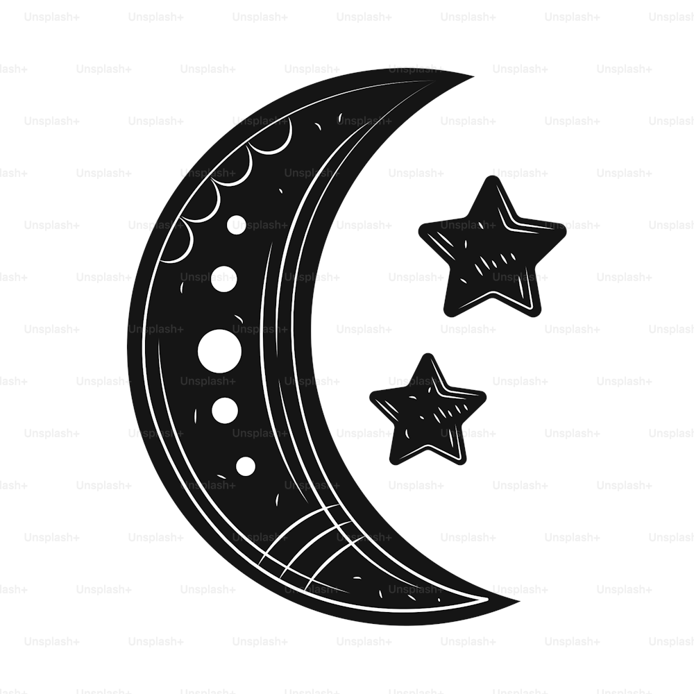 moon and stars colorless esoteric icon isolated