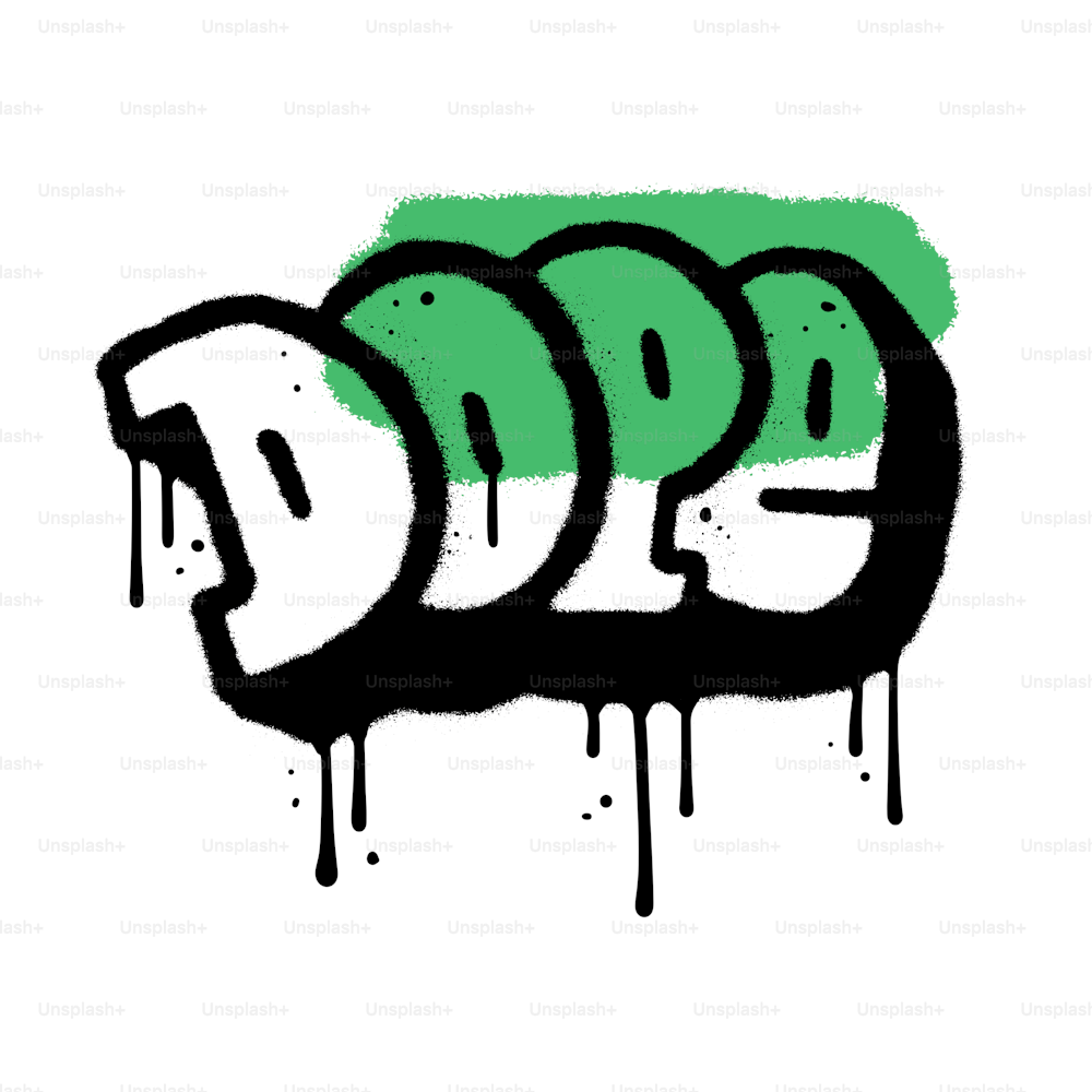 Dope - Spray Painted Urban Graffiti Word Sprayed aislado con forma abstracta verde sobre un fondo blanco. Ilustración texturizada vectorial con fugas