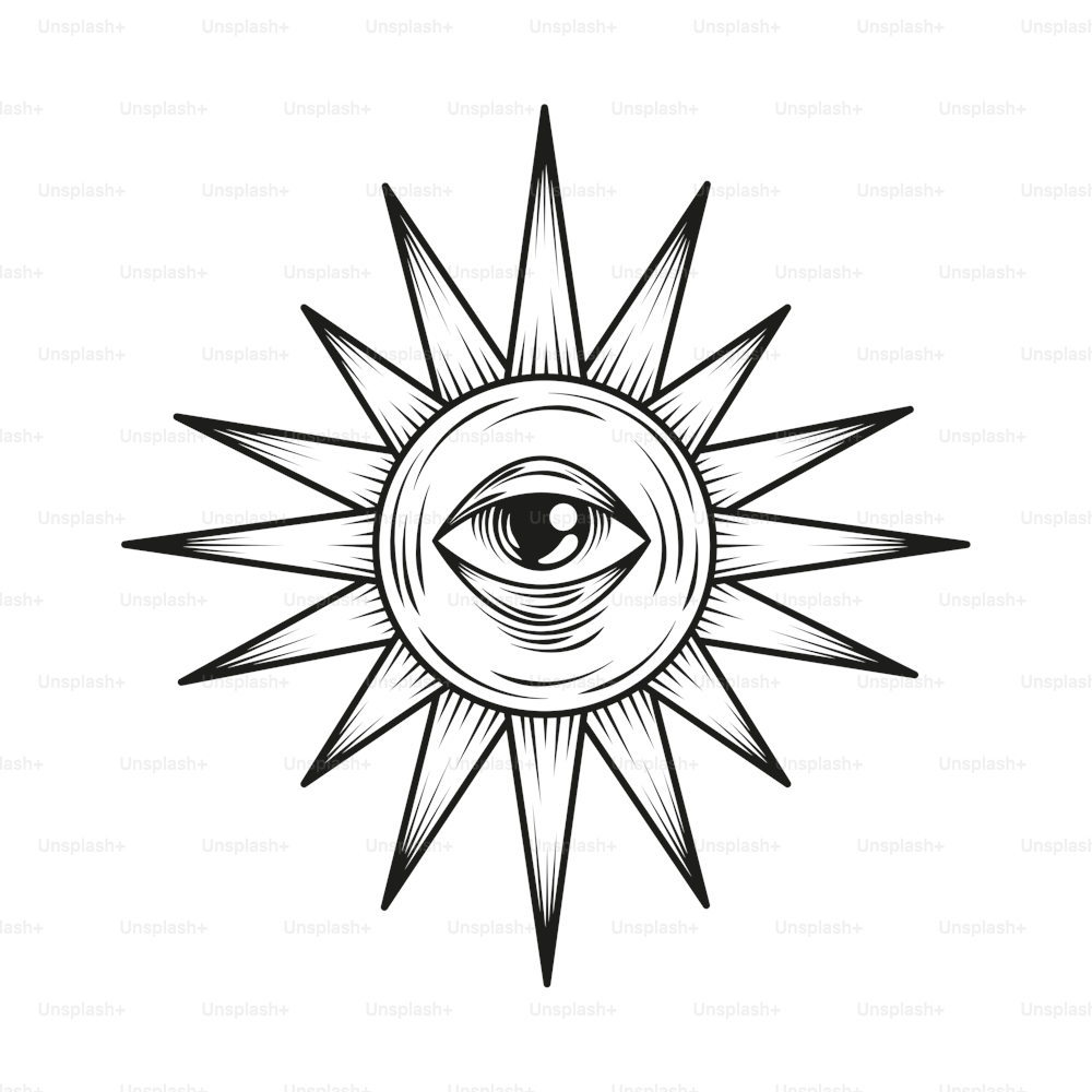 Soleil avec oeil tatouage minimaliste icône isolée