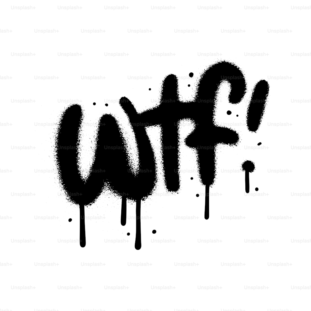 90s urban graffiti WTF chat abbreviation in black over white. Wall art textured lettering in 90s typography design style perfect for poster, t-shirt, banner, sticker, web. Vector illustration
