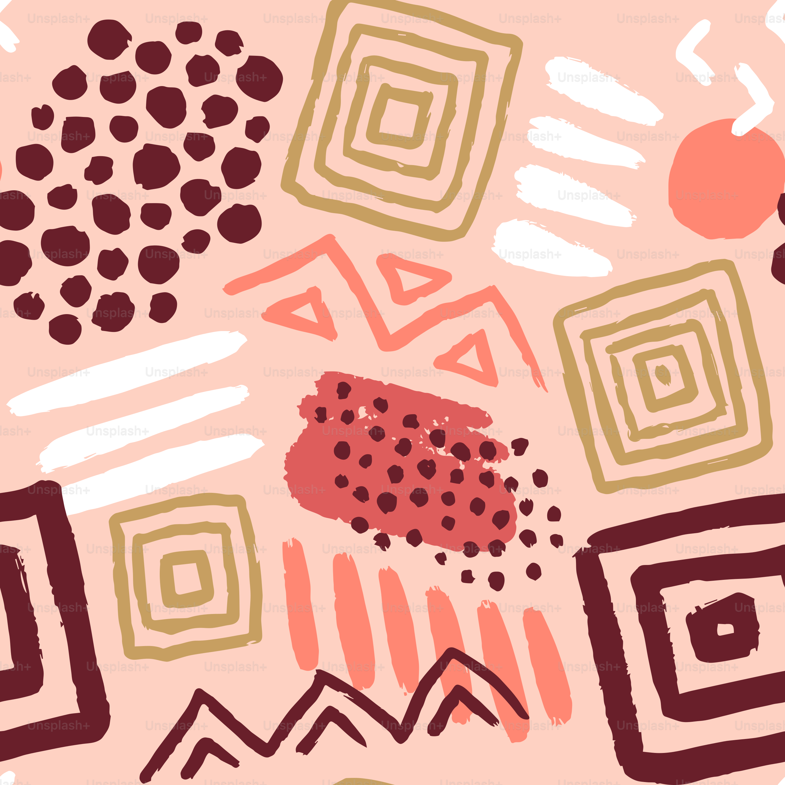 Forma orgânica abstrata, padrão sem costuras com rabiscos incomuns em tons  de rosa e formas desenhadas à mão. Fundo de desenho em estilo rock étnico  para estampas de moda, design de papel, image size:3000x3000