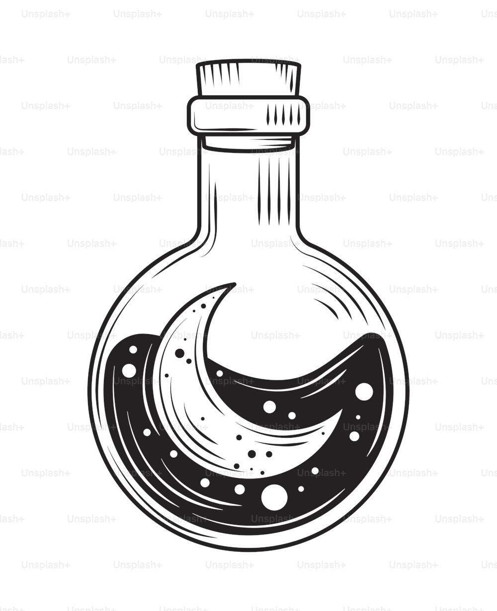 bottle with moon alchemy isolated icon