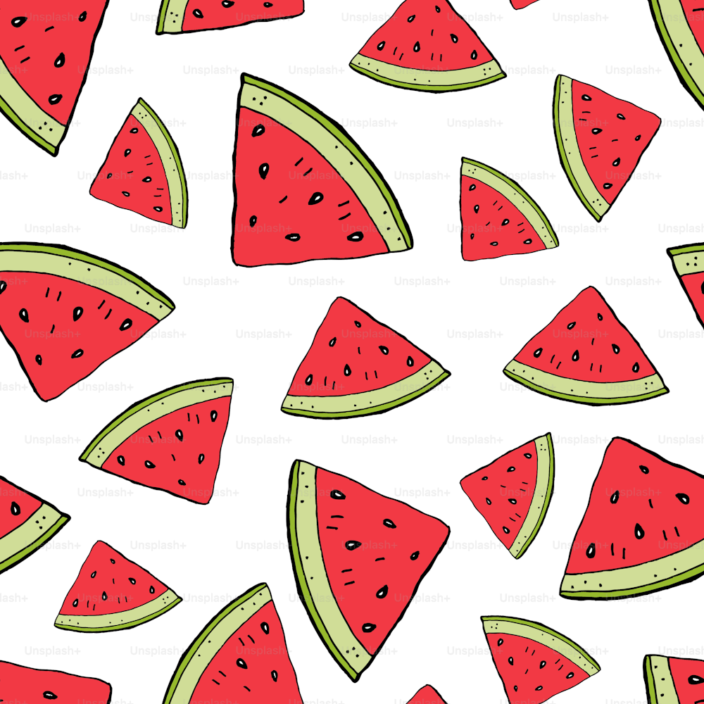 Watermelon red slice on a white background vector seamless pattern.