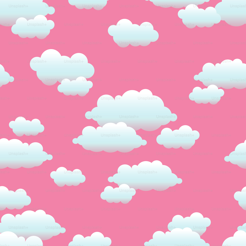 Rosa Himmel mit nahtlosem Muster der Wolken. Vektor-Illustration. Design für Stoff, Textil, Tapete.