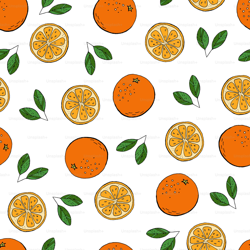 Oranges on a white background seamless pattern vector.
