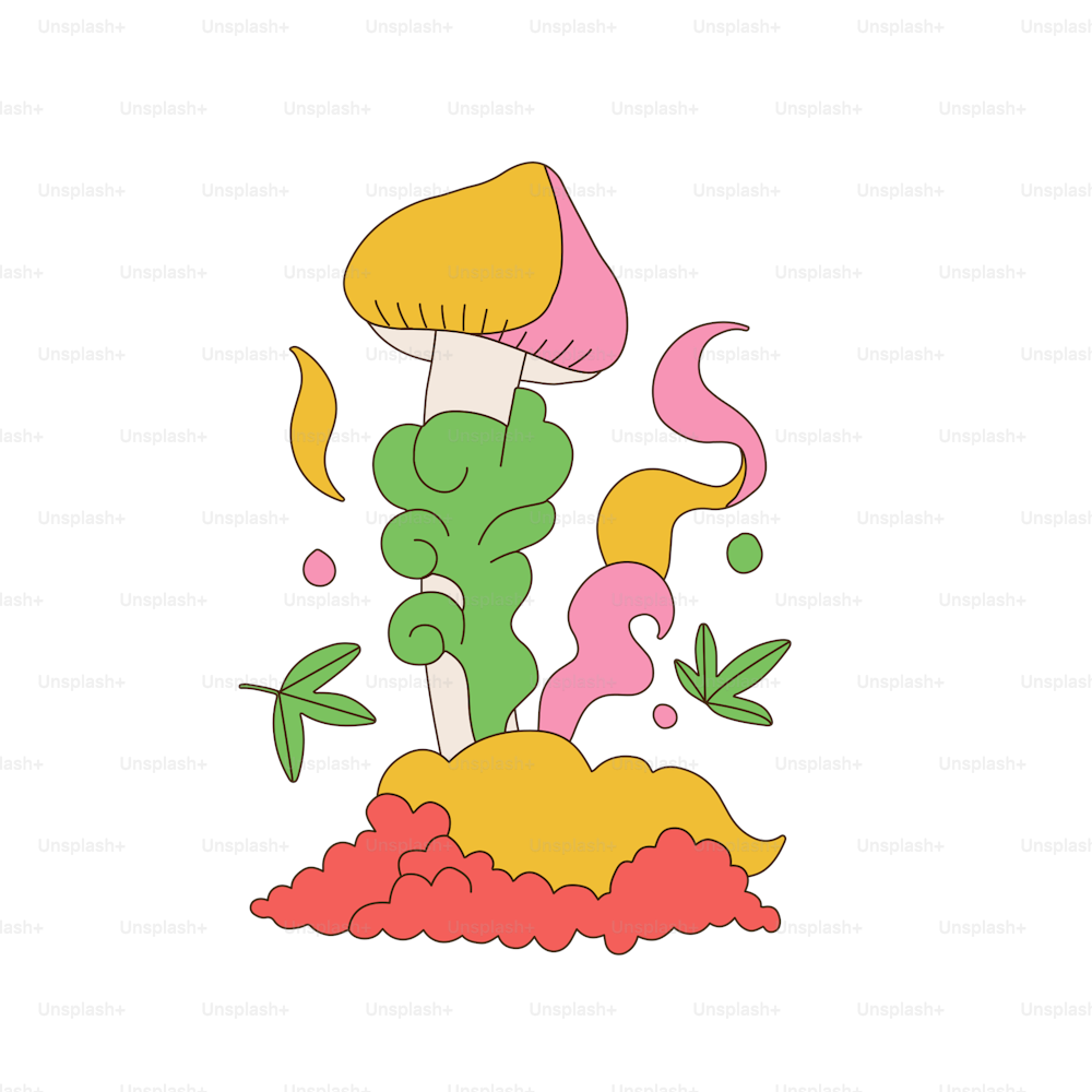 King Creepy mushrooms hand draw vector coloring page.