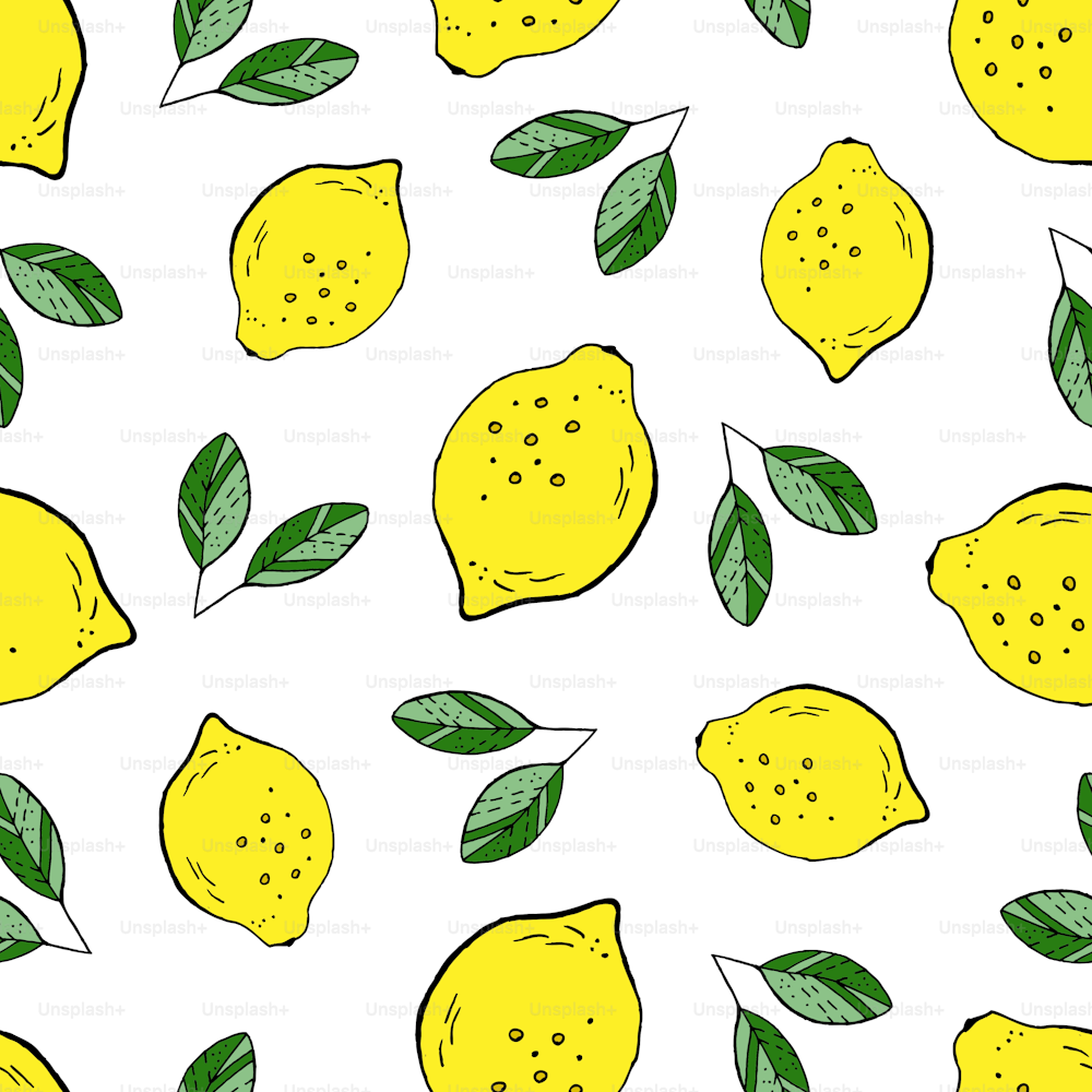Lemon on a white background vector seamless pattern.