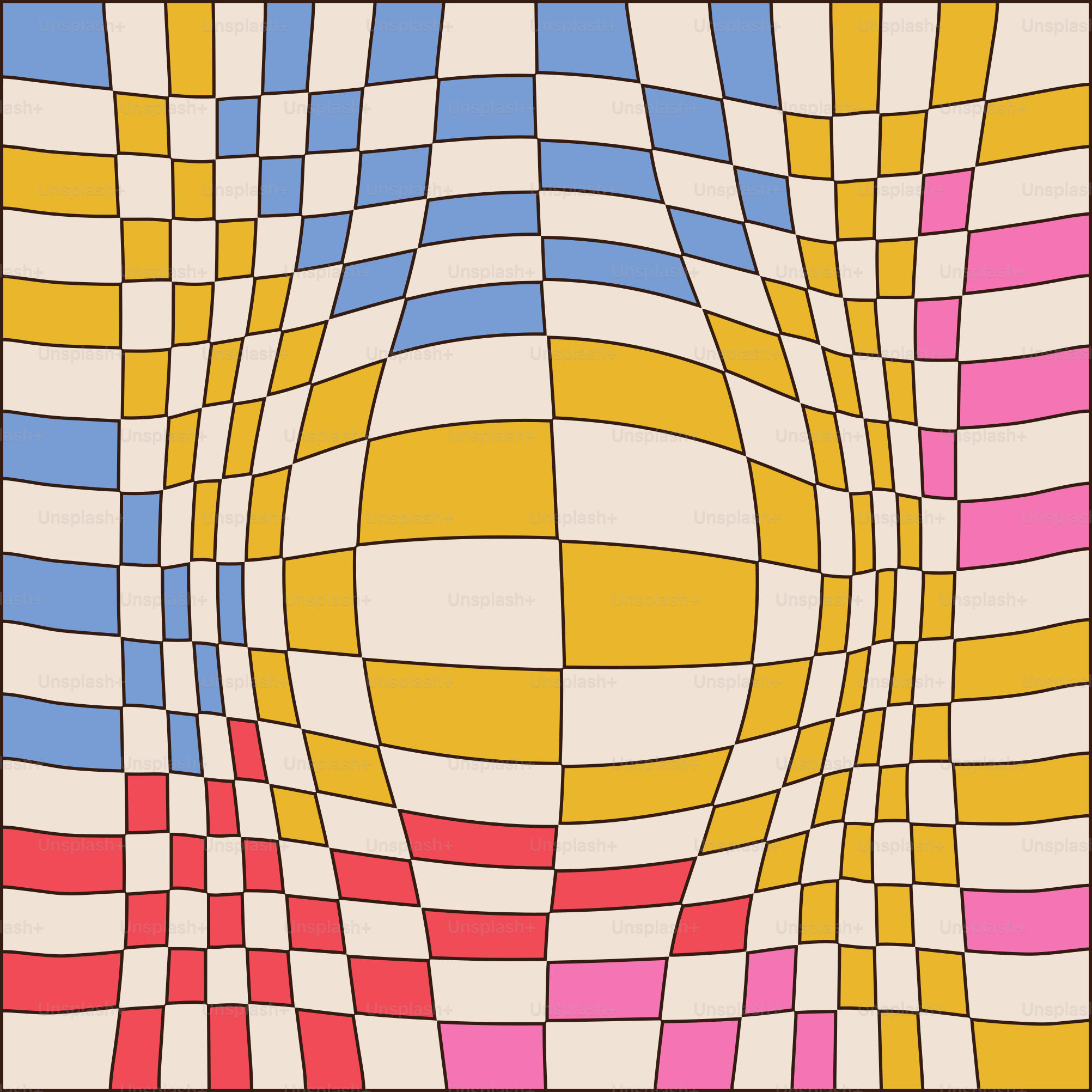 Retro background with Optical illusion, altered reality, checkered psychedelic vintage pattern. 60s, 70s style repeat for wrapping paper, fabric, textile. Vector linear colorful illustration