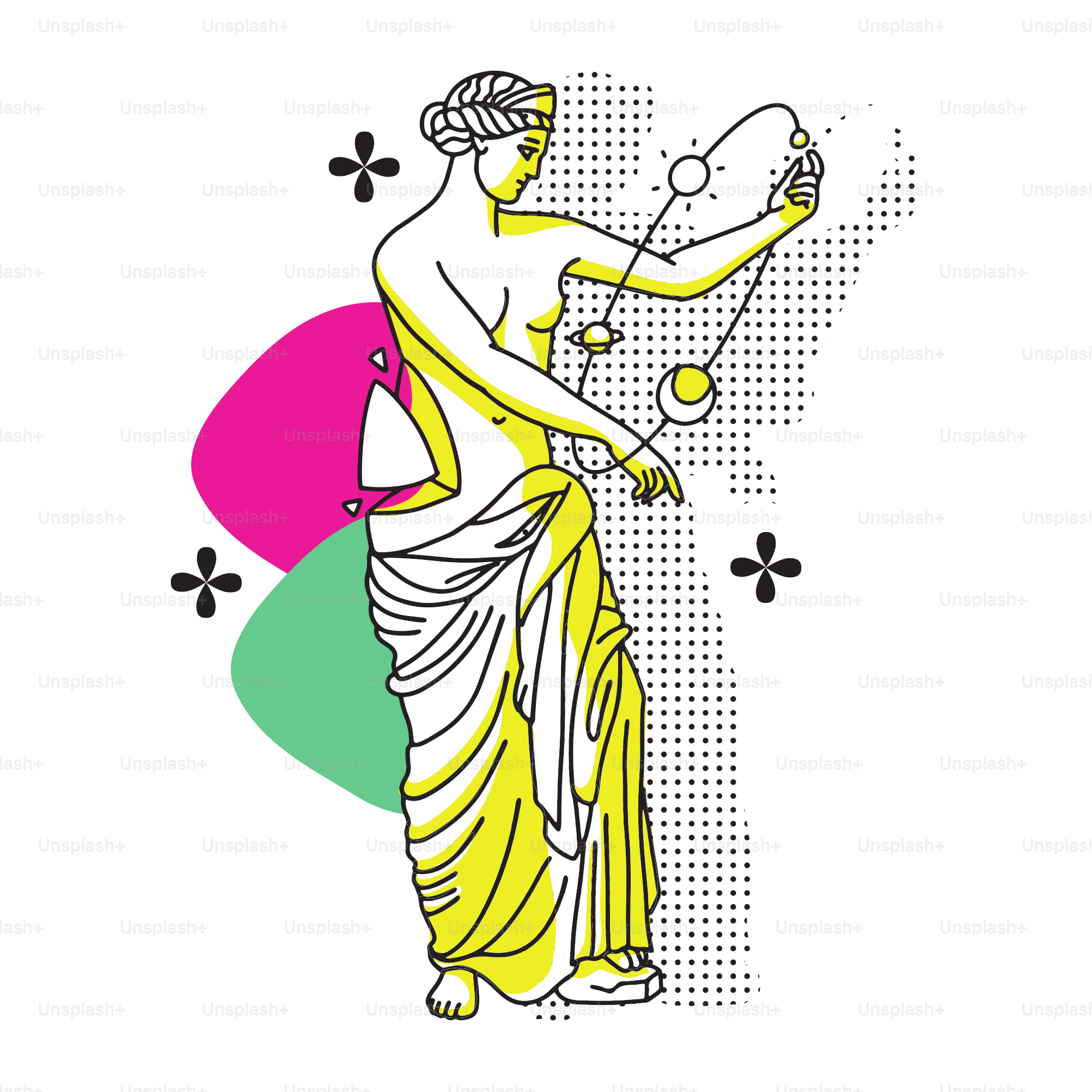 Abstraktes Konzept mit griechischer Skulptur und abstrakten Formen im y2k-Collage-Stil. Vektorillustration im psychedelisch-seltsamen Stil