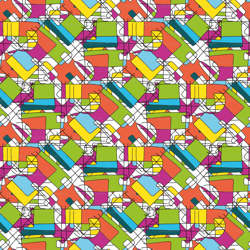 Vector illustration of a seamless pattern of abstract lines and colors.