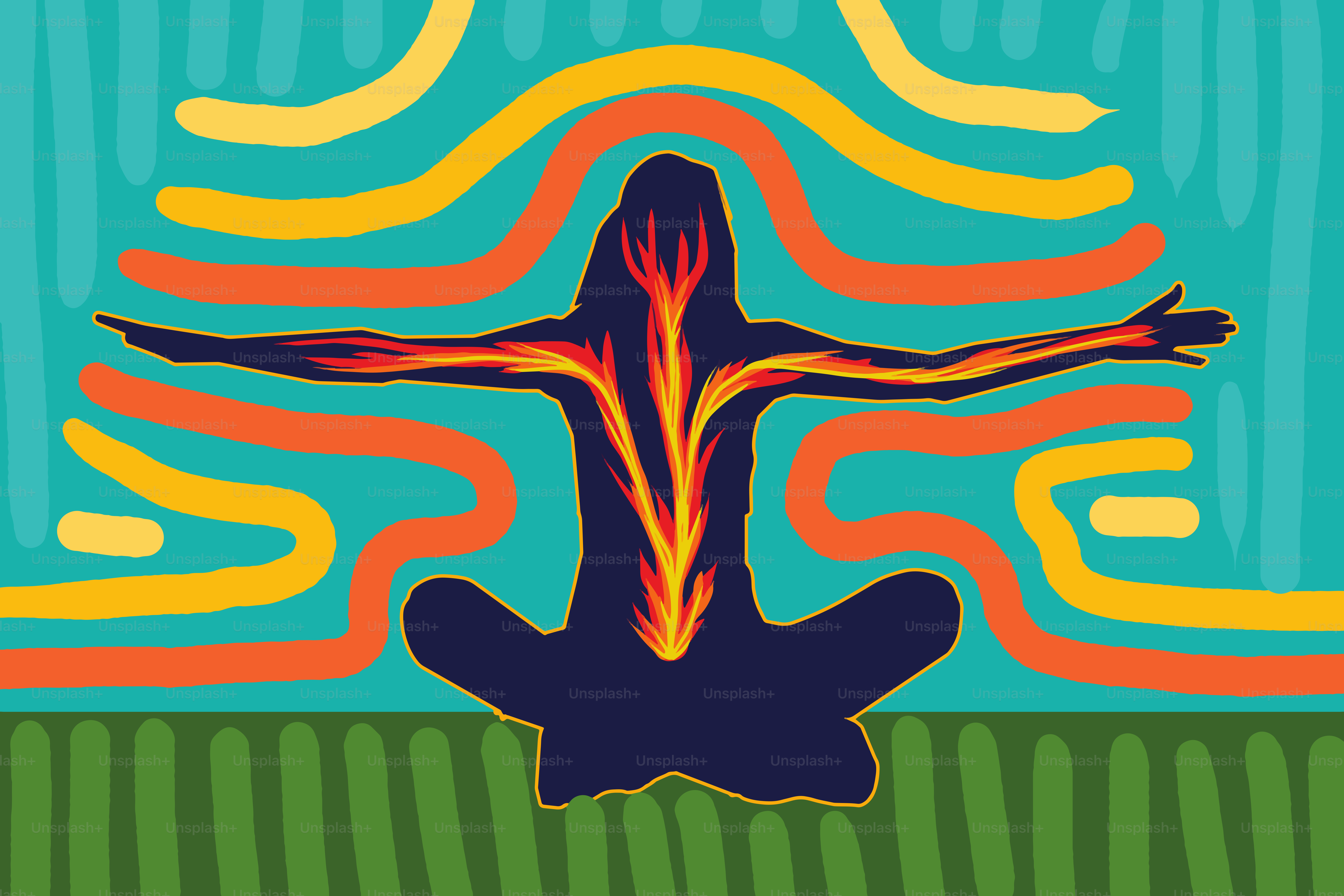 Magische Szene einer Frau, die Yoga macht