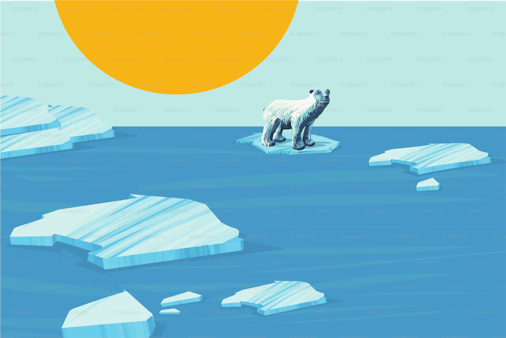 뜨거운 태양 아래 녹은 빙하 지구 온난화 문제