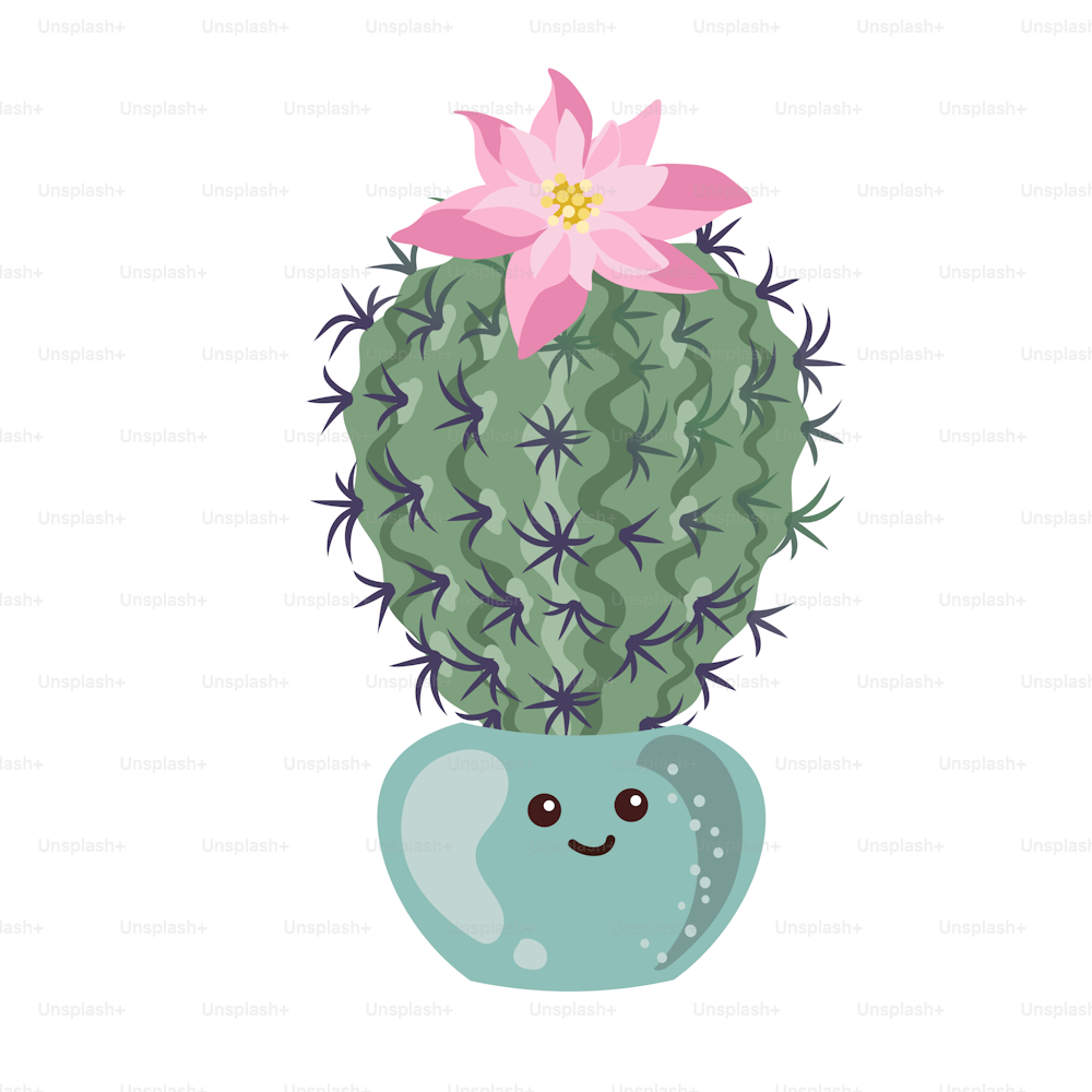 Cute kawaii cactus in pots. Cartoon style. Vector images on a white substrate for printing stickers, postcards.