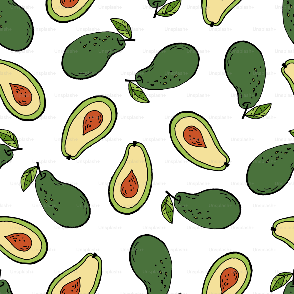 Avocado tropical fruit seamless pattern vector white background.