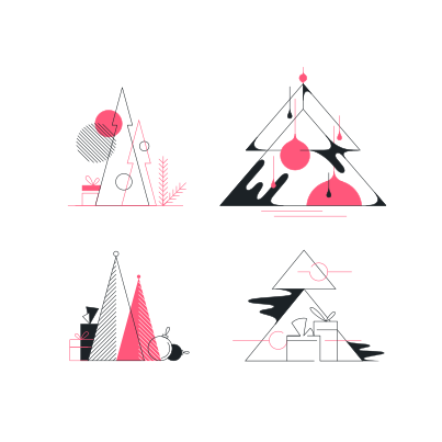 Graphical vector New Year and Christmas tree conceptual illustrations