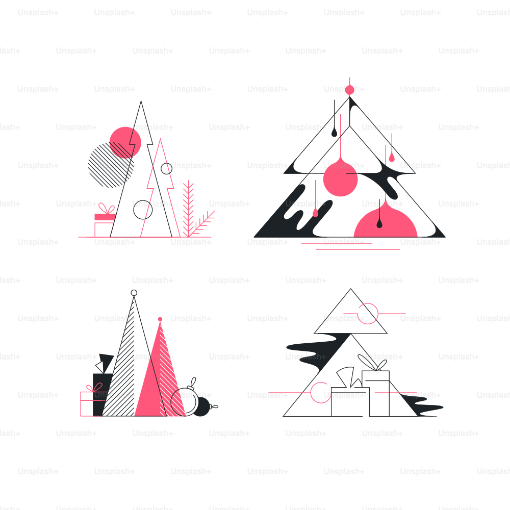 Graphical vector New Year and Christmas tree conceptual illustrations