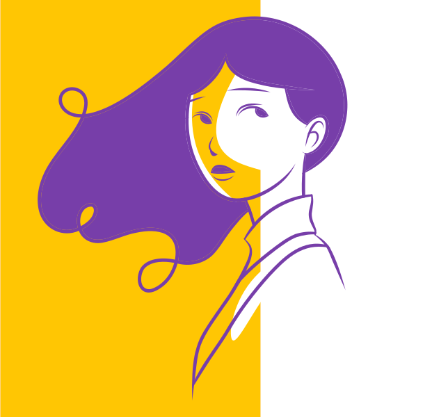 Vector illustration of a young woman in a cartoon style.