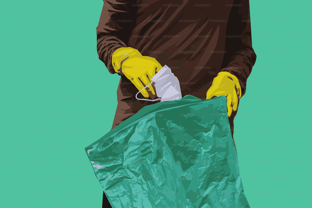 Illustrazione di un volontario che raccoglie la spazzatura in natura