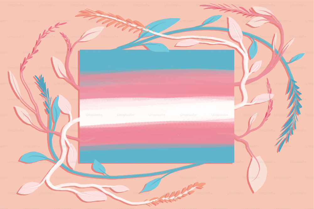 Illustration of a transgender flag with floral decoration in celebration of Pride month
