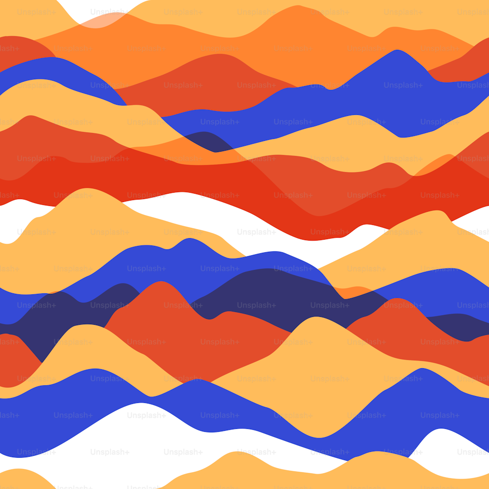 Ilustración abstracta de patrones de paisaje montañoso sin fisuras. Diseño plano de fondo de onda colorido con formas transparentes del entorno de la naturaleza.