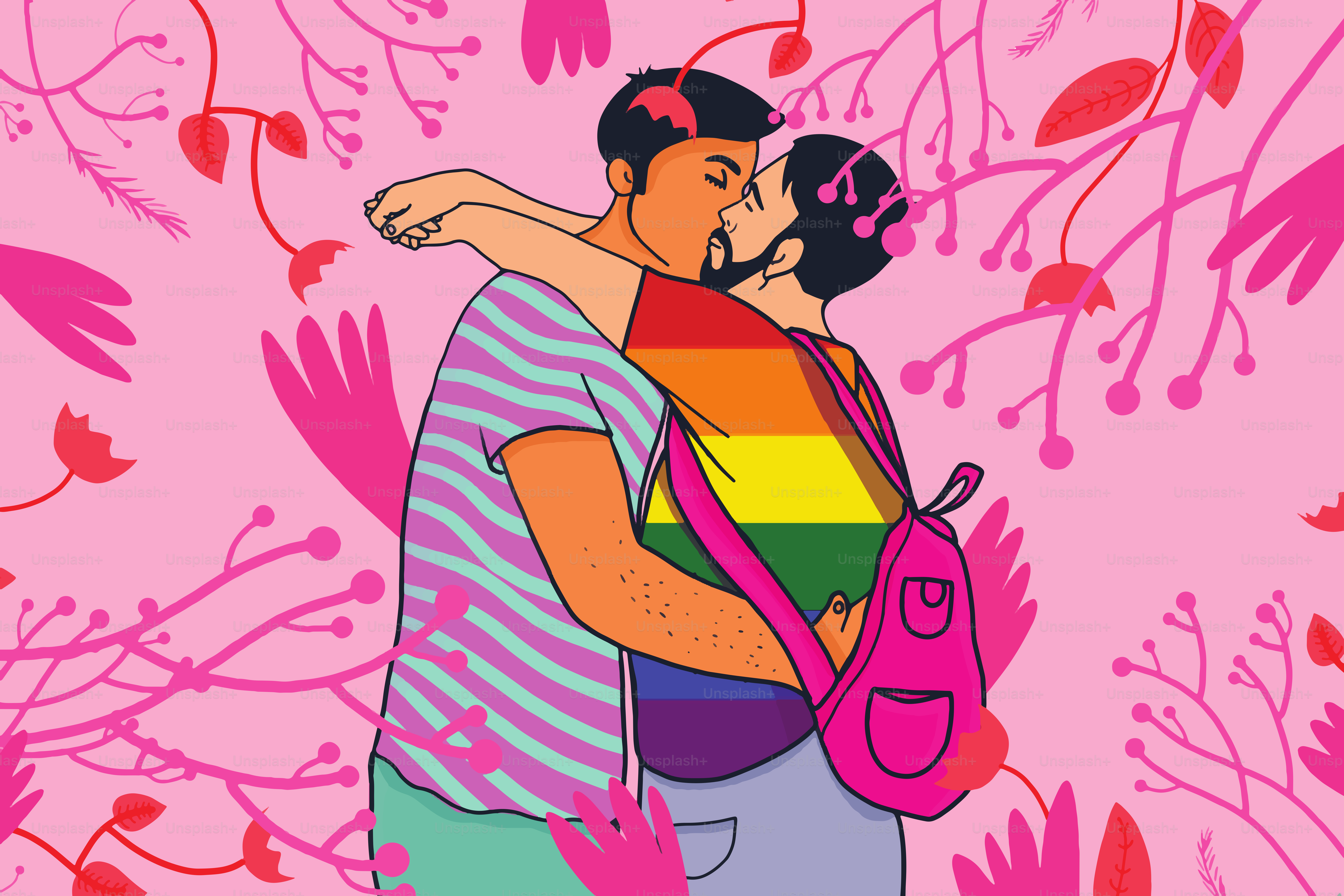 Young couple showing off the affection and love on Pride day
