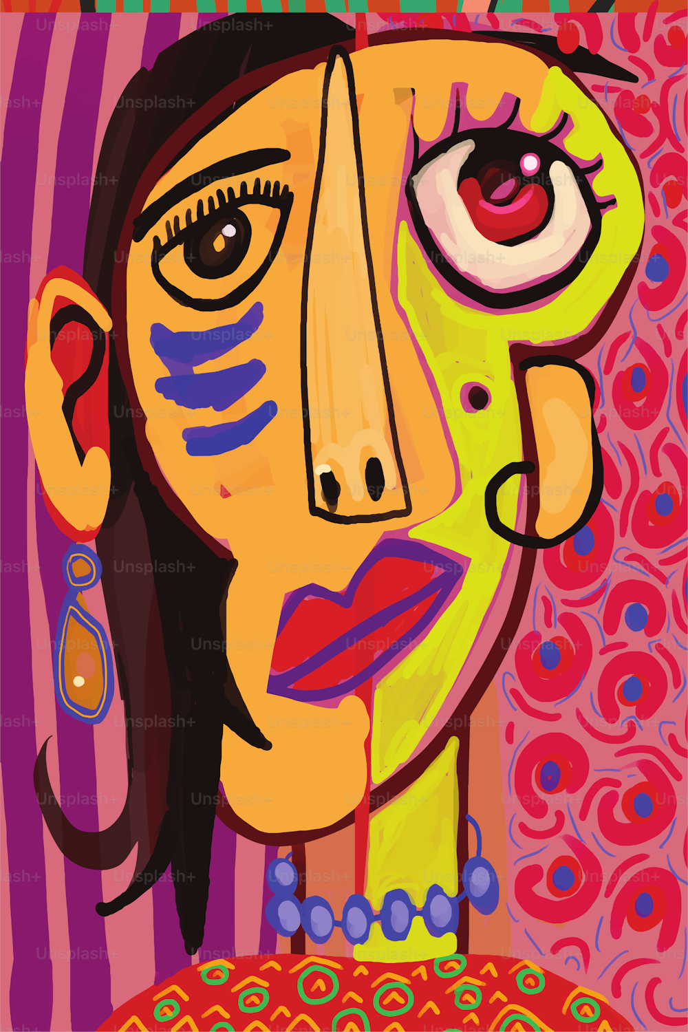Creative cubist portrait of a young woman