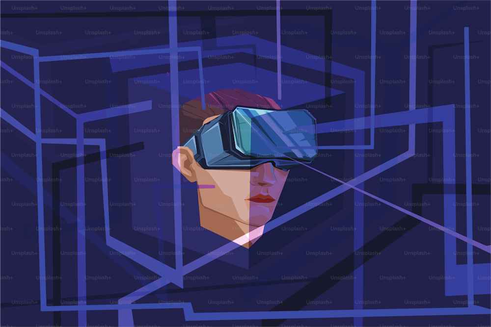 Man wearing virtual reality VR headset