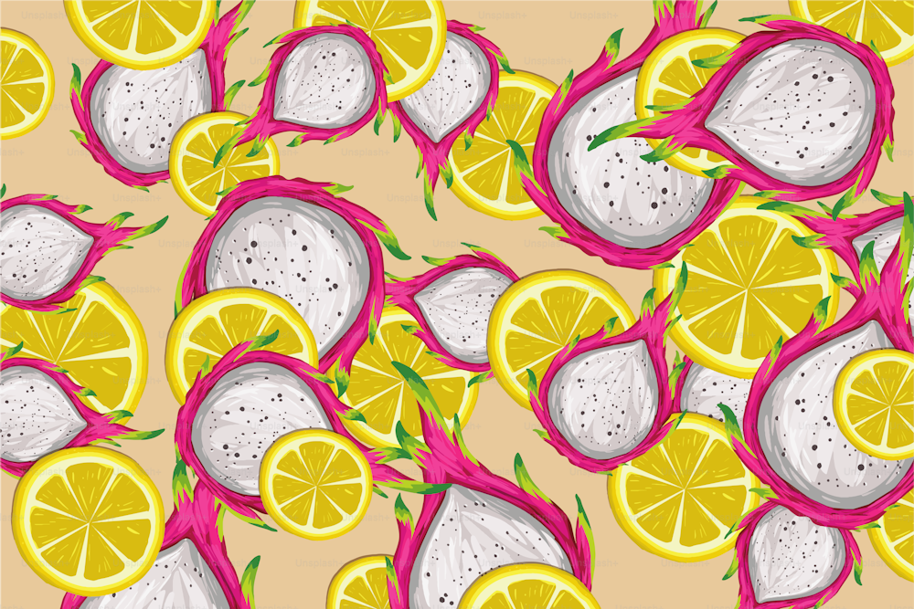 Pattern of Lemon and Dragon fruit