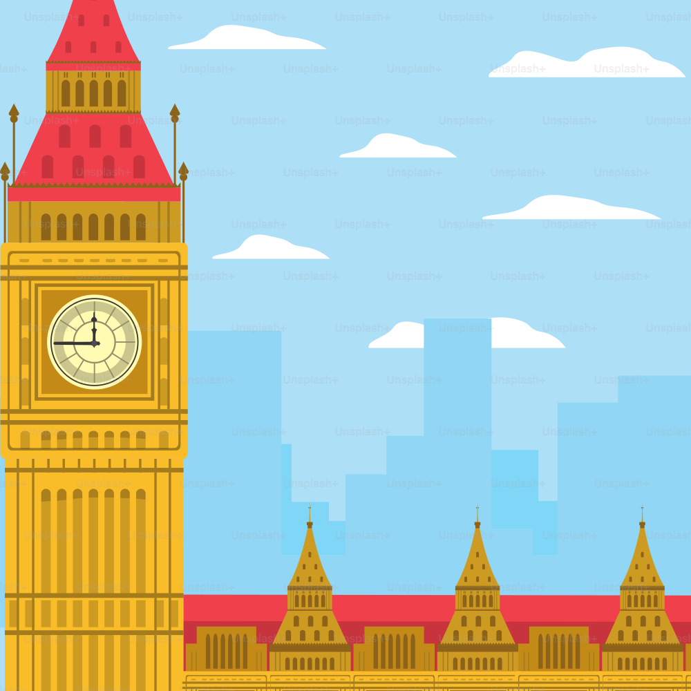 Big Ben Uhr Europa Denkmal Konzept Vektor Illustration Grafik Dsign