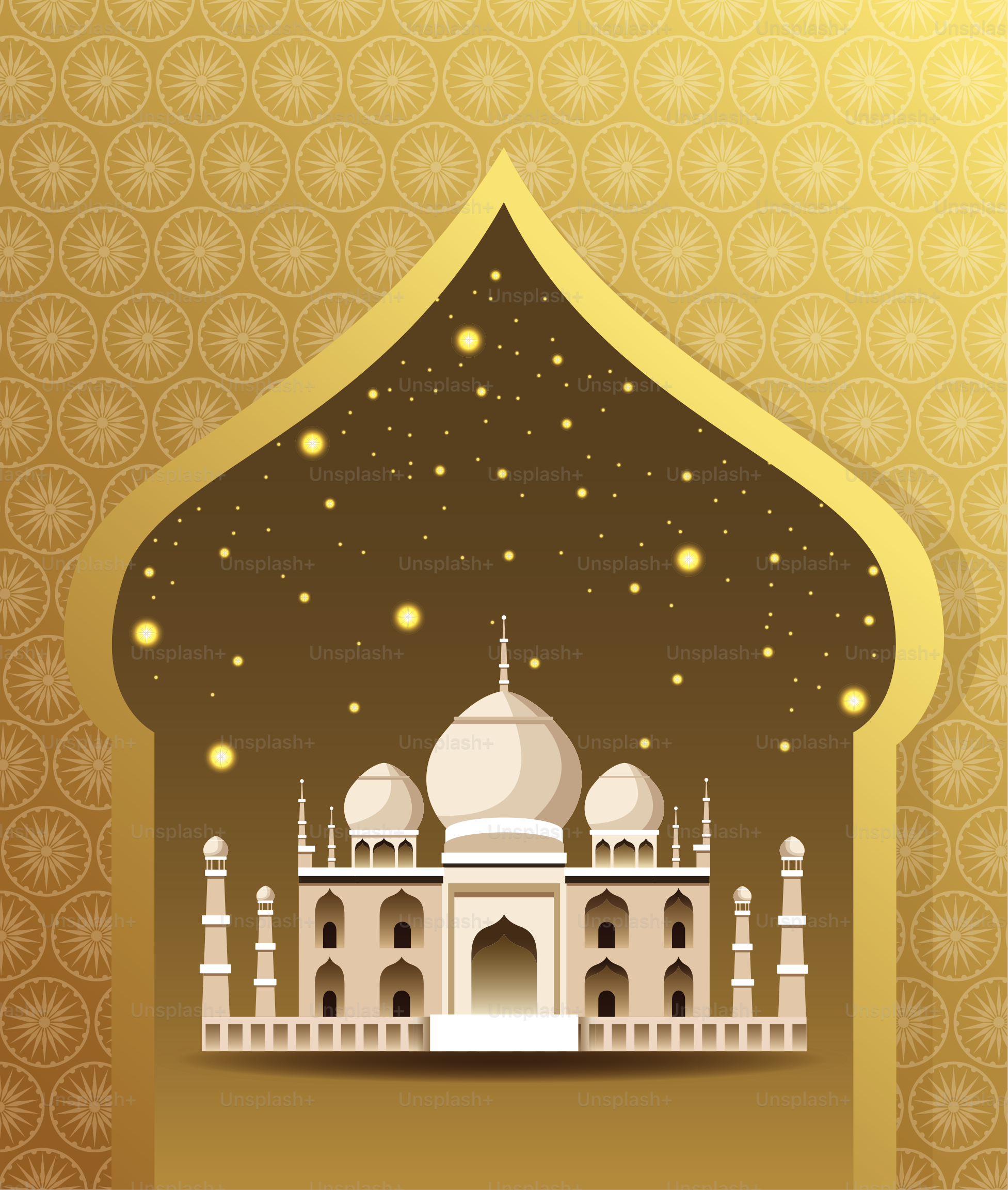 India national monument in golden frame with stars vector illustration graphic design
