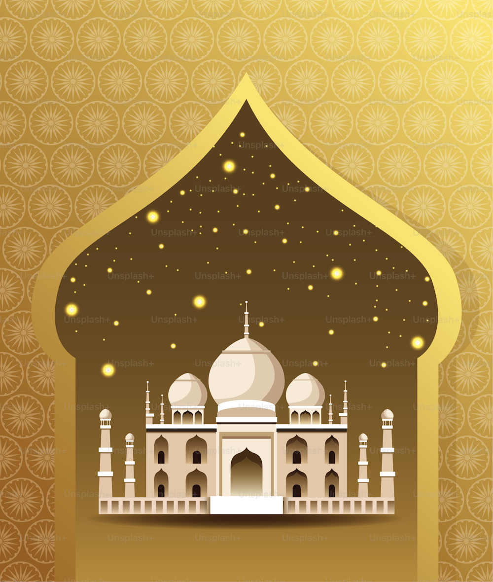 Indisches Nationaldenkmal im goldenen Rahmen mit Sternen Vektorillustration Grafikdesign
