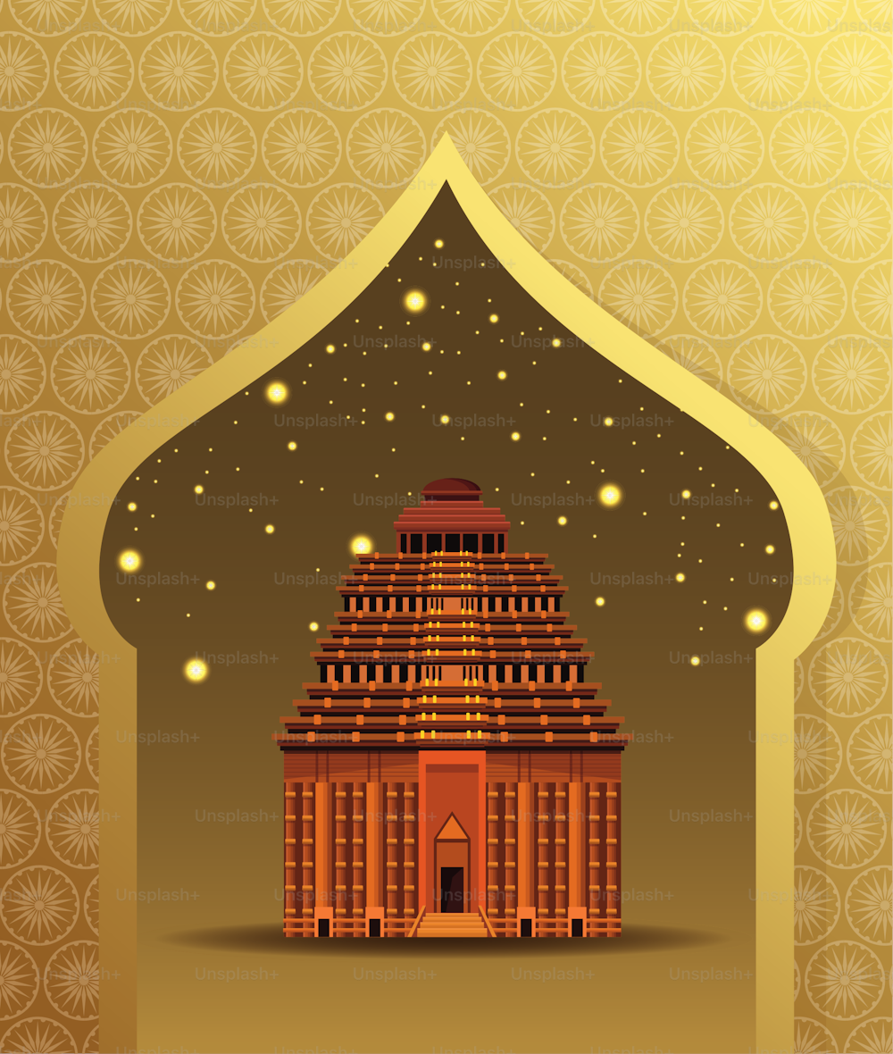 Monumento nazionale dell'India in cornice dorata con disegno grafico dell'illustrazione vettoriale delle stelle