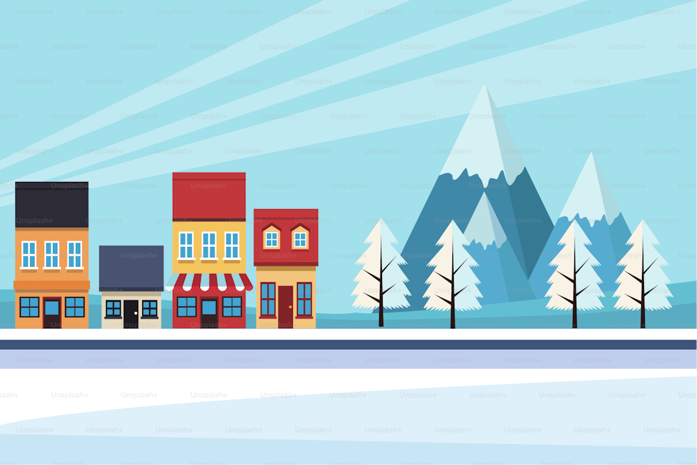 climate change effect city scape with snow scene vector illustration design