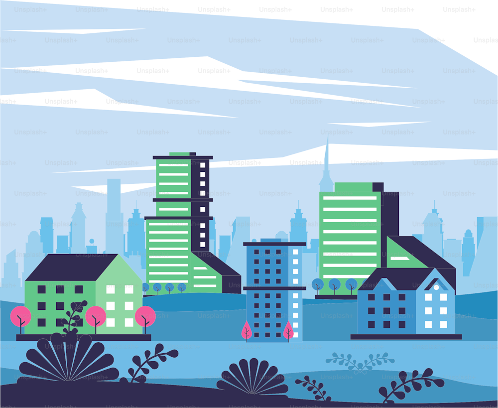 city minimal cityscape scene frame vector illustration design