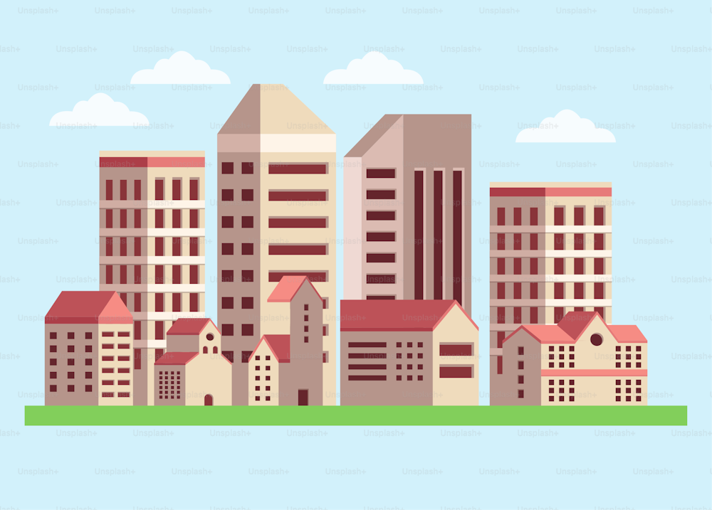 Minimale Stadtbildszene mit Gebäuden