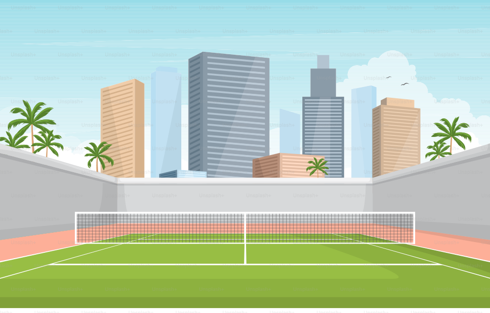 Cancha de tenis al aire libre Juego deportivo Recreación Paisaje de la ciudad de dibujos animados