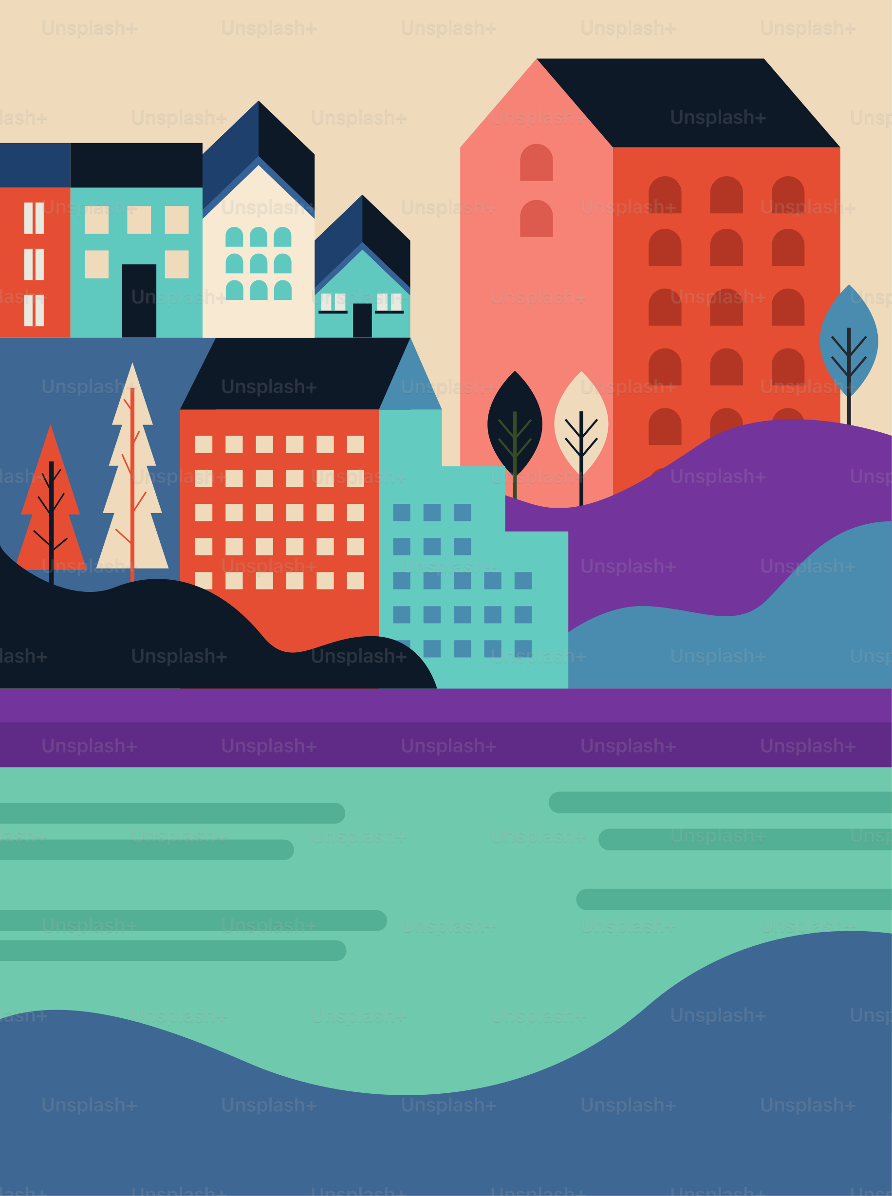 city seascape scene minimal icons