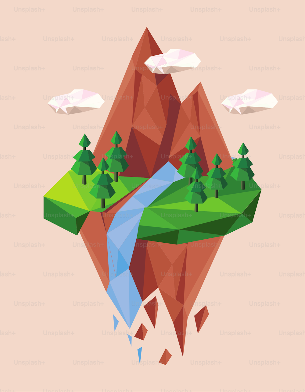 river and mountains lowpoly scene