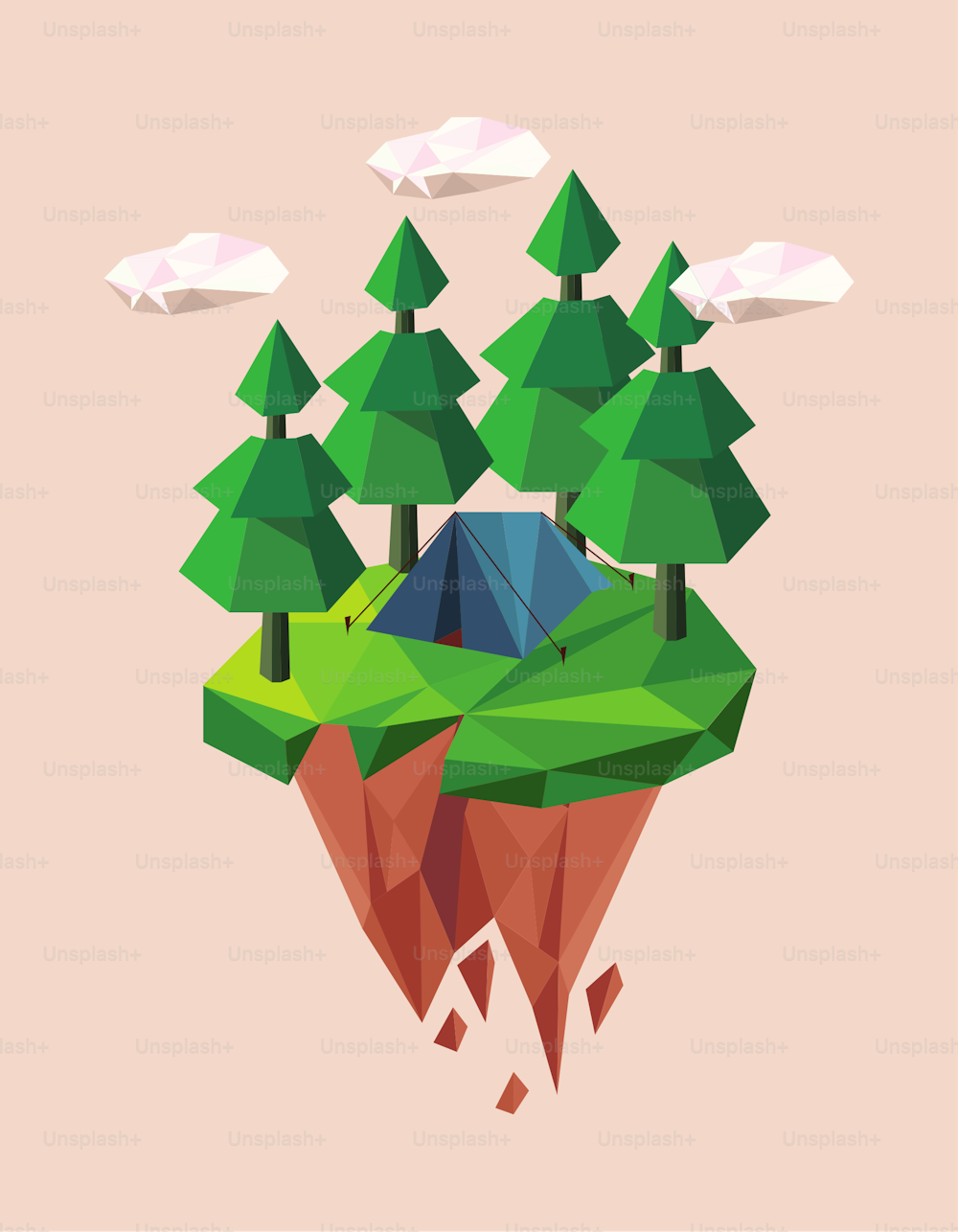 forest and camping tent lowpoly
