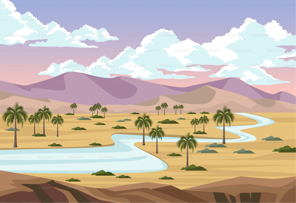 desert with river landscape scene