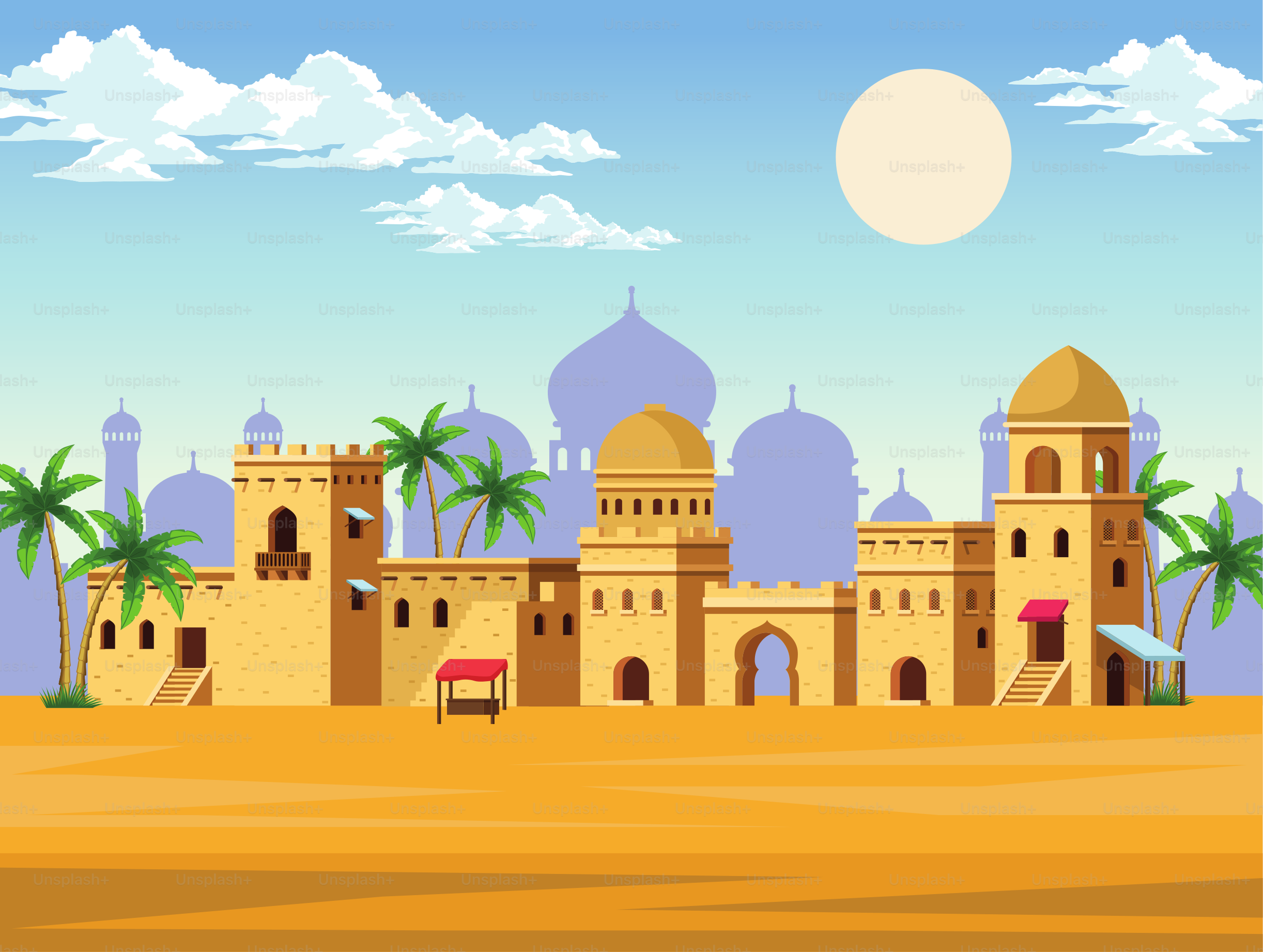 muslim city buildings scene desert